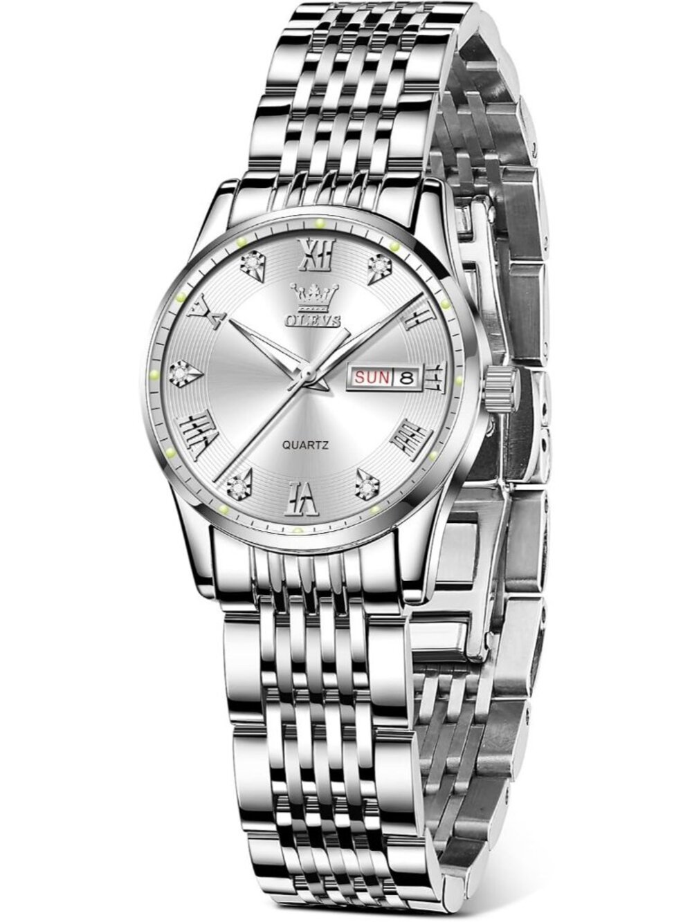 Women's Silver Analog Quartz Waterproof Stainless Steel Band Ladies Wrist Watch